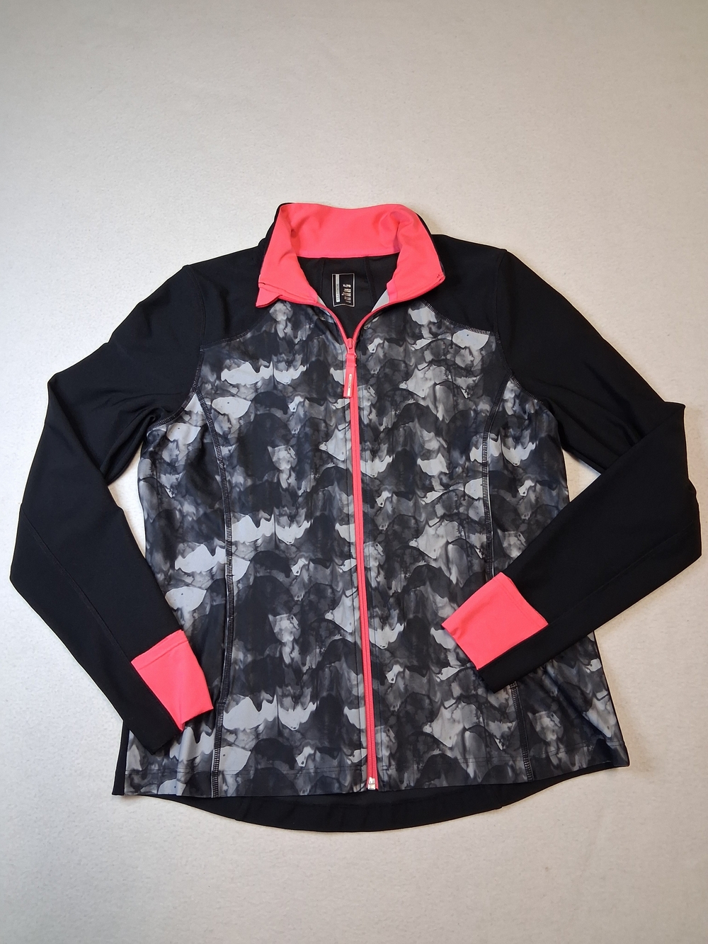 Mondetta Black Patterned Utility Jacket with Coral Accents